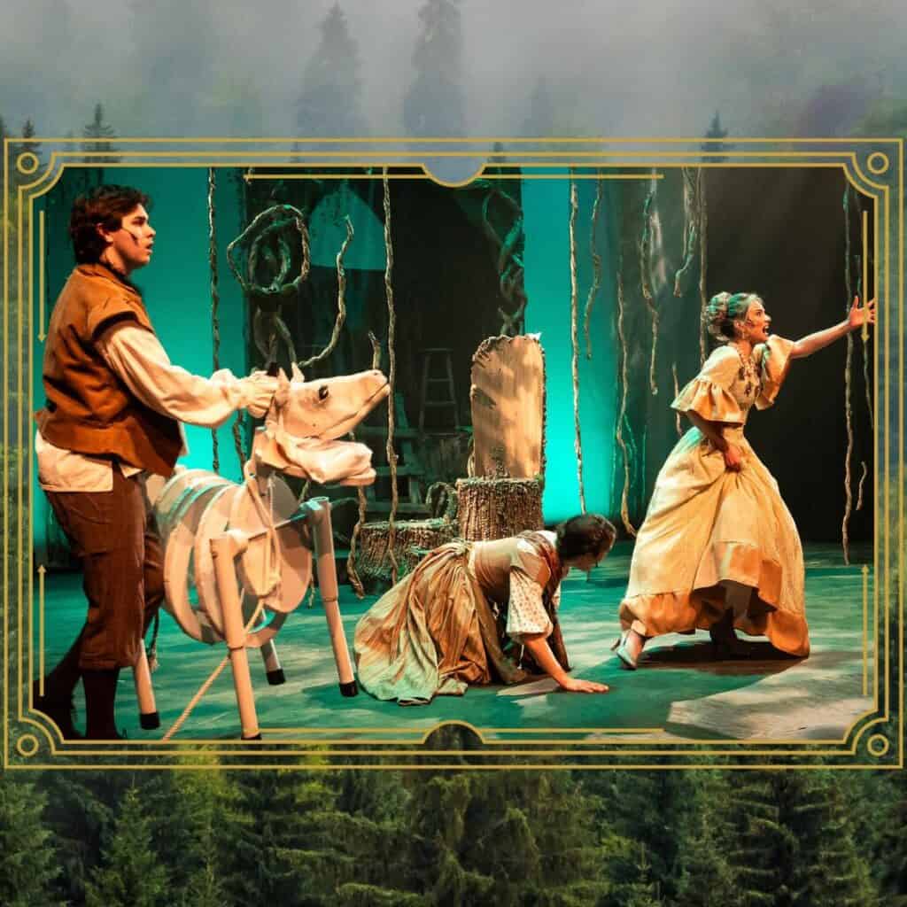 Vibrant scene from Oshawa Little Theatre's production of a classic play, featuring actors in period costumes on stage.