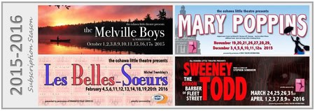 Colorful poster promoting various theatrical productions at Oshawa Little Theatre.